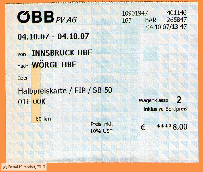 ÖBB - Fahrkarte
/ Bild: oebb_fk20071004f.jpg ÖBB - Fahrkarte
/ Bild: oebb_fk20071004f.jpg