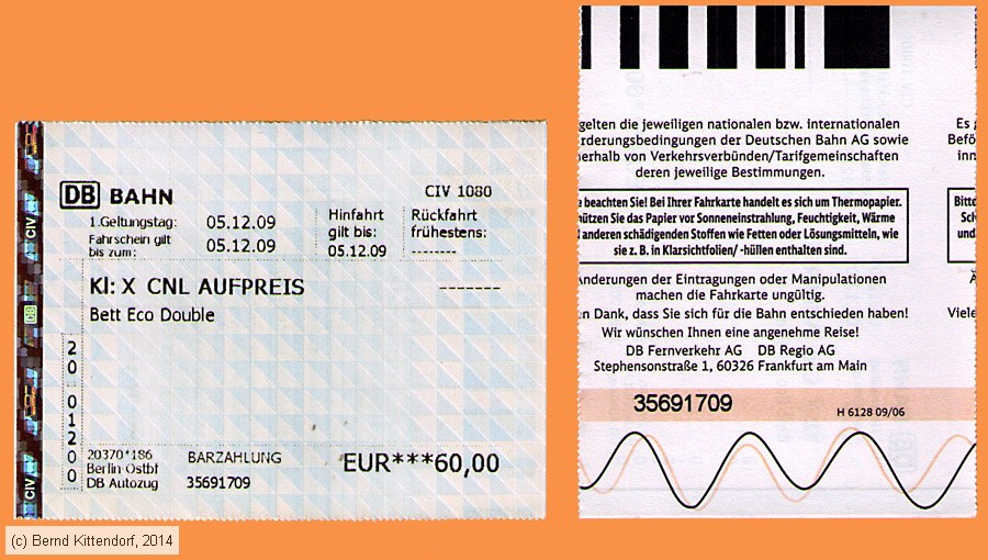 Deutsche Bahn - CNL Aufpreis
/ Bild: db_fk20091205cnlecod.jpg Deutsche Bahn - CNL Aufpreis
/ Bild: db_fk20091205cnlecod.jpg