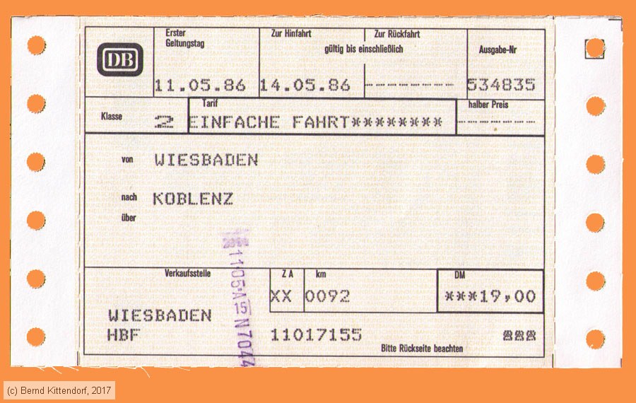 Deutsche Bundesbahn - Fahrkarte
/ Bild: db_fk19860511efk.jpg