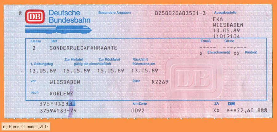 Deutsche Bundesbahn - Fahrkarte
/ Bild: db_fk19890513srfk.jpg