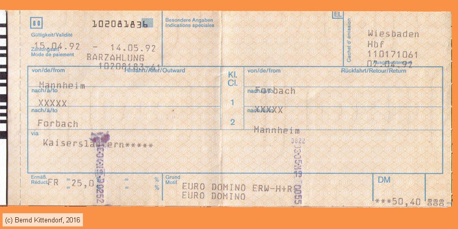 Deutsche Bundesbahn - Fahrkarte
/ Bild: db_fk19920415ekss2.jpg