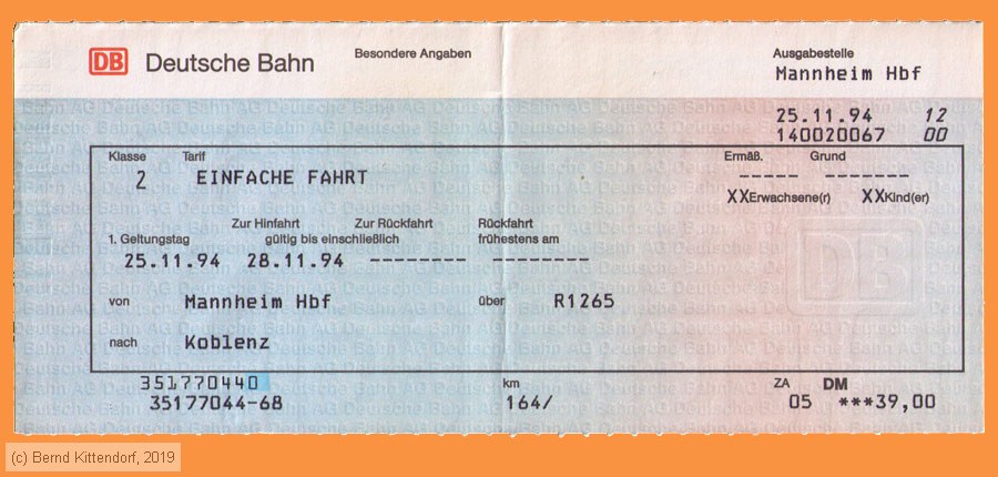 Deutsche Bahn - Fahrkarte
/ Bild: db_fk19941125e.jpg