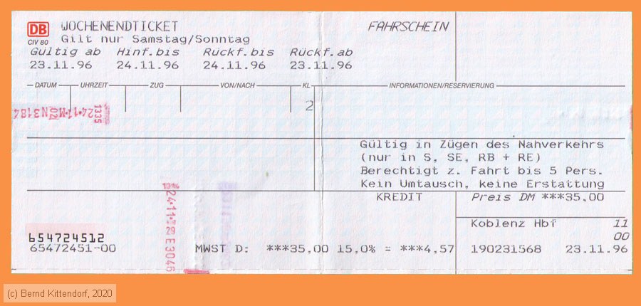 Deutsche Bahn - Fahrkarte
/ Bild: db_fk19961123woe.jpg