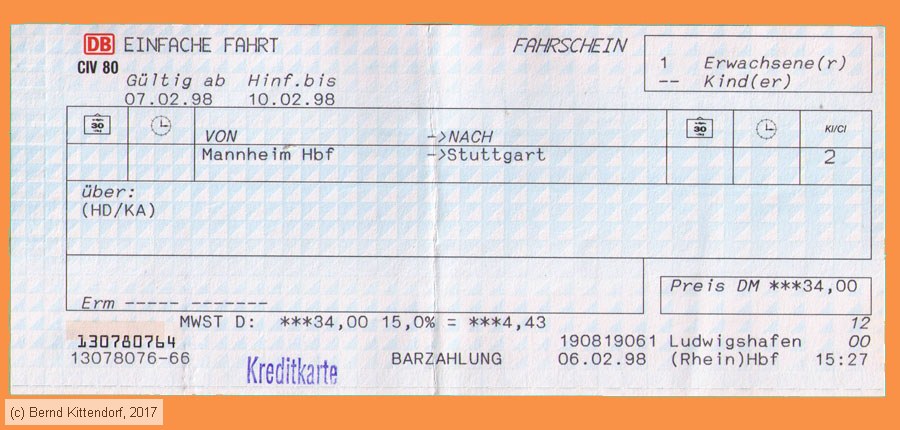 Deutsche Bahn - Fahrkarte
/ Bild: db_fk19980206e.jpg
