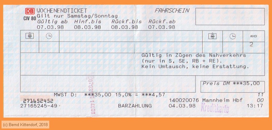 Deutsche Bahn - Fahrkarte
/ Bild: db_fk19980307wet.jpg