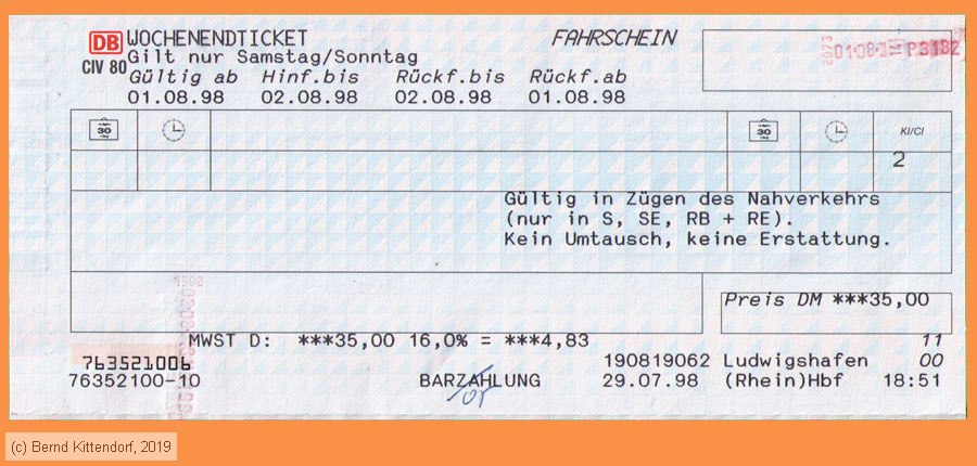 Deutsche Bahn - Fahrkarte
/ Bild: db_fk19980801woet.jpg