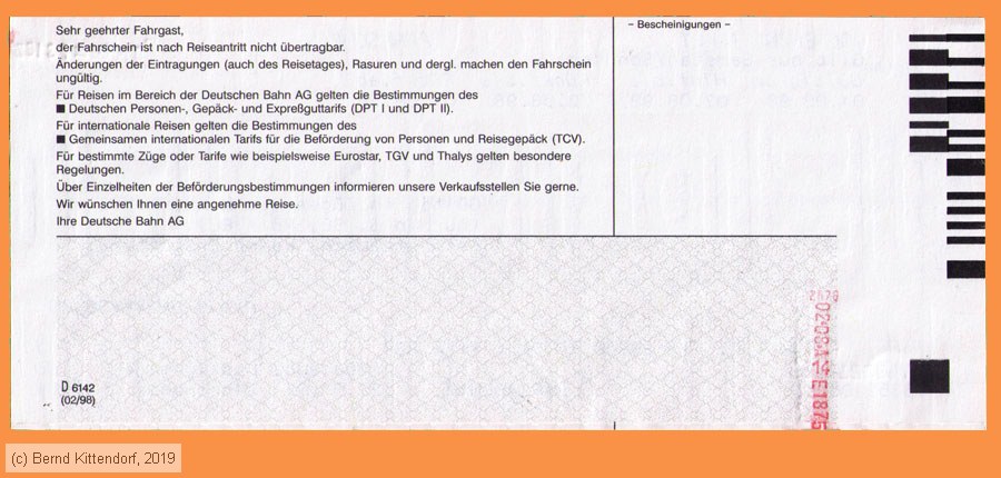 Deutsche Bahn - Fahrkarte
/ Bild: db_fk19980801woets2.jpg