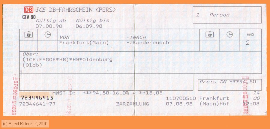 Deutsche Bahn - Fahrkarte
/ Bild: db_fk19980807e.jpg
