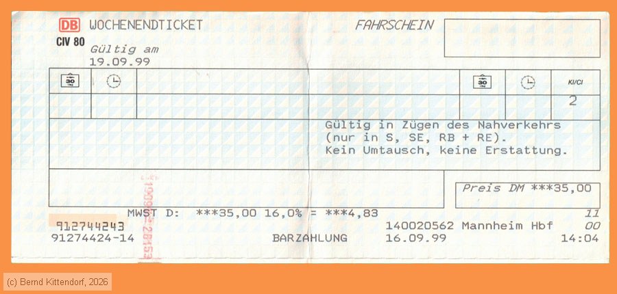 Deutsche Bahn - Wochenendticket
/ Bild: db_fk19990919woe.jpg