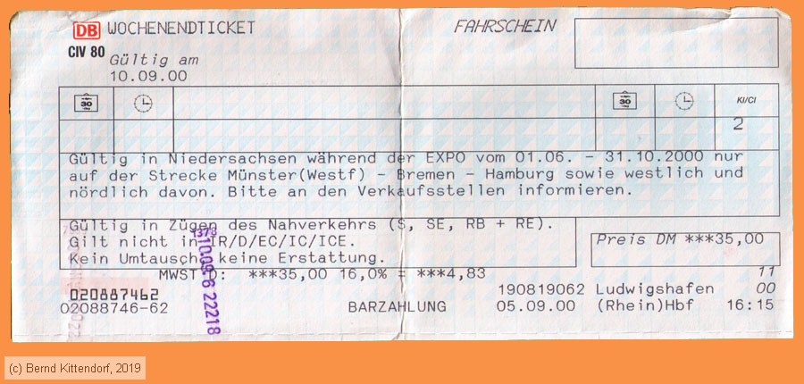 Deutsche Bahn - Fahrkarte
/ Bild: db_fk20000910woet.jpg