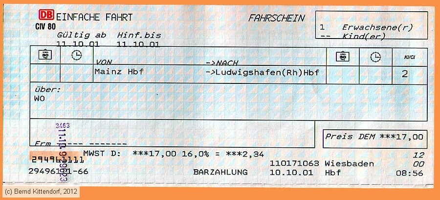Deutsche Bahn - Fahrkarte
/ Bild: db_fk20011010e2.jpg