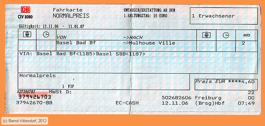 Deutsche Bahn - Fahrkarte
/ Bild: db_fk20061112e.jpg