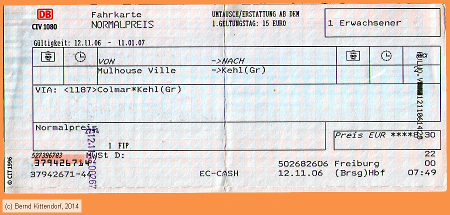 Deutsche Bahn - Fahrkarte
/ Bild: db_fk20061112efk.jpg