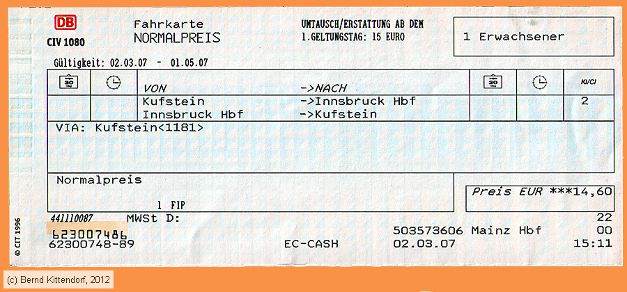 Deutsche Bahn - Fahrkarte
/ Bild: db_fk20070302rfk.jpg