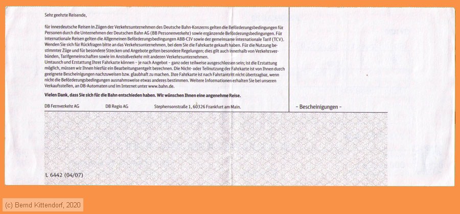 Deutsche Bahn - Fahrkarte
/ Bild: db_fk20070711efk2s2.jpg Deutsche Bahn - Fahrkarte
/ Bild: db_fk20070711efk2s2.jpg
