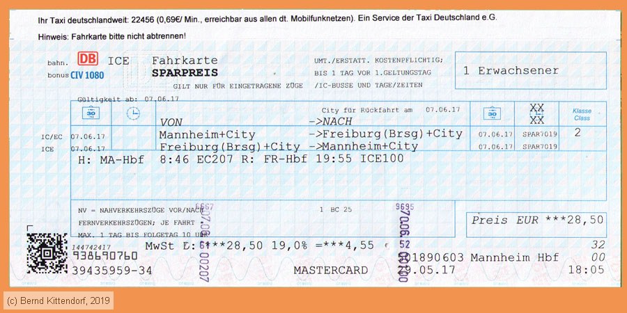 Deutsche Bahn - Fahrkarte Sparpreis
/ Bild: db_fk20170607ssp.jpg