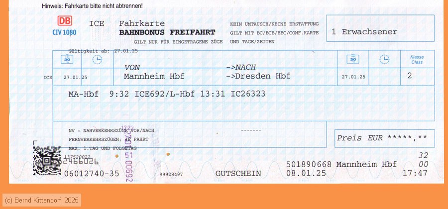 Deutsche Bahn - Fahrkarte Bahnbonus Freifahrt
/ Bild: db_fk20250127r1bbf.jpg