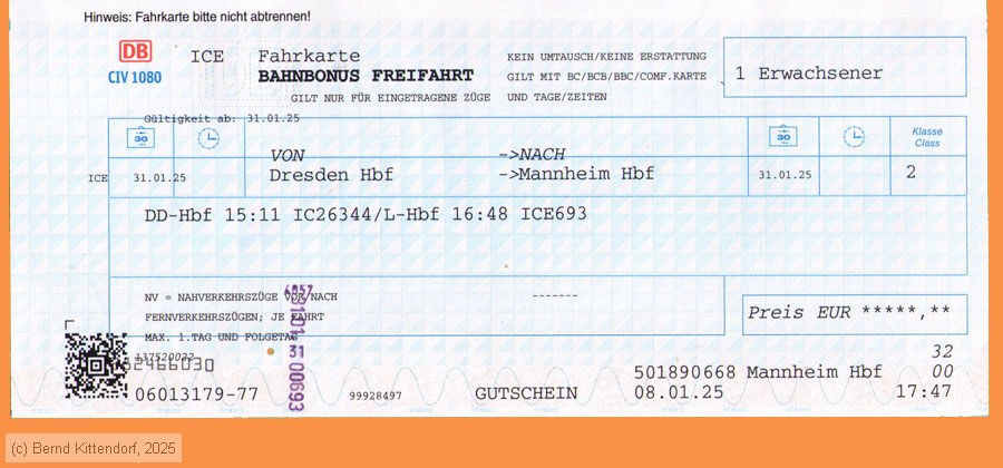Deutsche Bahn - Fahrkarte Bahnbonus Freifahrt
/ Bild: db_fk20250131r1bbf.jpg