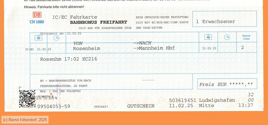 Deutsche Bahn - Fahrkarte Bahnbonus Freifahrt
/ Bild: db_fk20250221r1fa.jpg