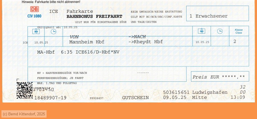 Deutsche Bahn - Fahrkarte Bahnbonus Freifahrt
/ Bild: db_fk20250510r1fa.jpg