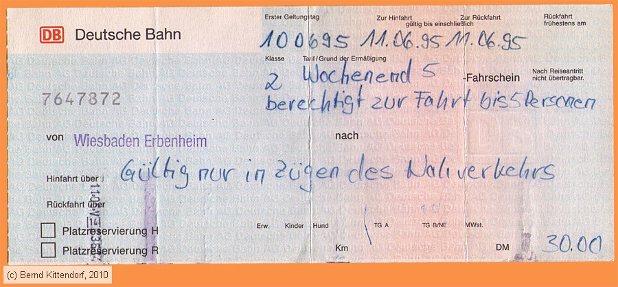 Deutsche Bahn - Wochenendticket
/ Bild: db_fk19950610woe.jpg Deutsche Bahn - Wochenendticket
/ Bild: db_fk19950610woe.jpg