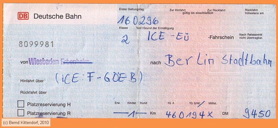 Deutsche Bahn - Fahrkarte
/ Bild: db_fk19960216e.jpg Deutsche Bahn - Fahrkarte
/ Bild: db_fk19960216e.jpg