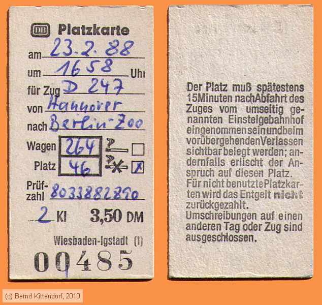 Deutsche Bundesbahn - Platzkarte
/ Bild: db_fk19880223platzk.jpg