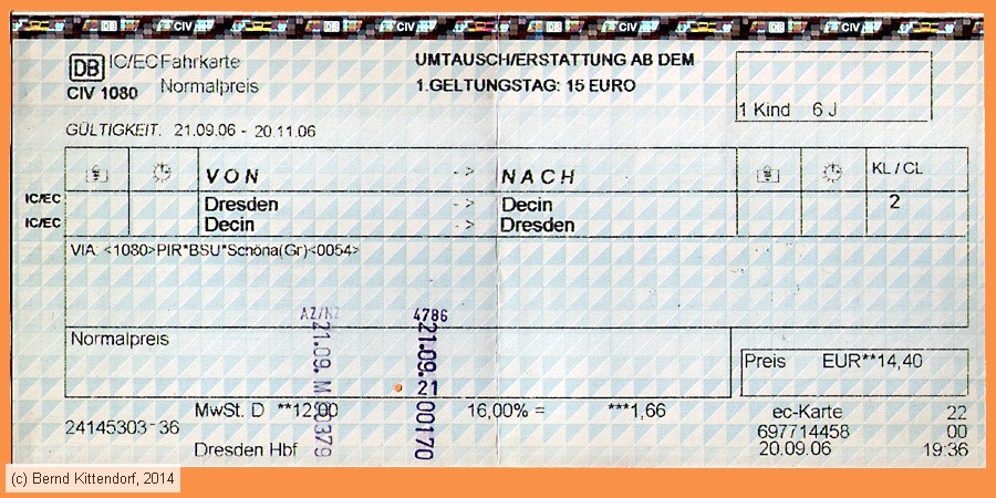 Deutsche Bahn - Fahrkarte
/ Bild: db_fk20060921rfk.jpg