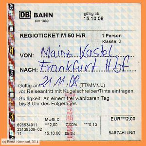 Deutschland – Eisenbahn - Fahrkarten - aus Fahrscheinautomaten - 2008