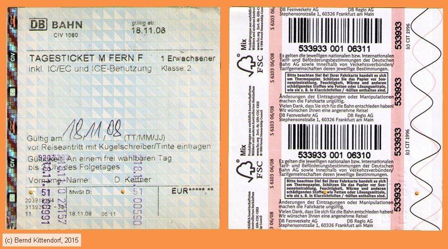Deutsche Bahn - Fahrkarte
/ Bild: db_fk20081118ttmff.jpg Deutsche Bahn - Fahrkarte
/ Bild: db_fk20081118ttmff.jpg