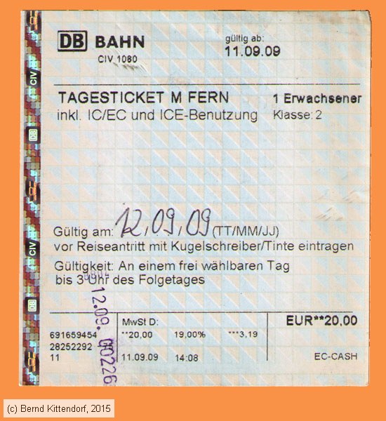 Deutsche Bahn - Fahrkarte
/ Bild: db_fk20090912ttmf.jpg Deutsche Bahn - Fahrkarte
/ Bild: db_fk20090912ttmf.jpg