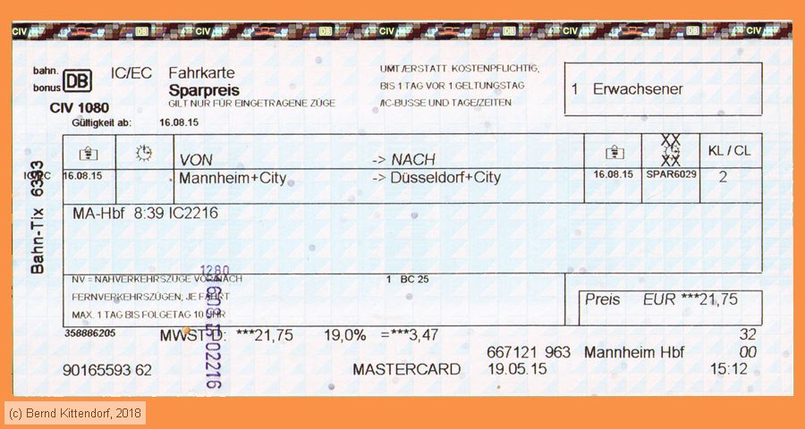 Deutsche Bahn - Fahrkarte Sparpreis
/ Bild: db_fk20150816r1af.jpg
