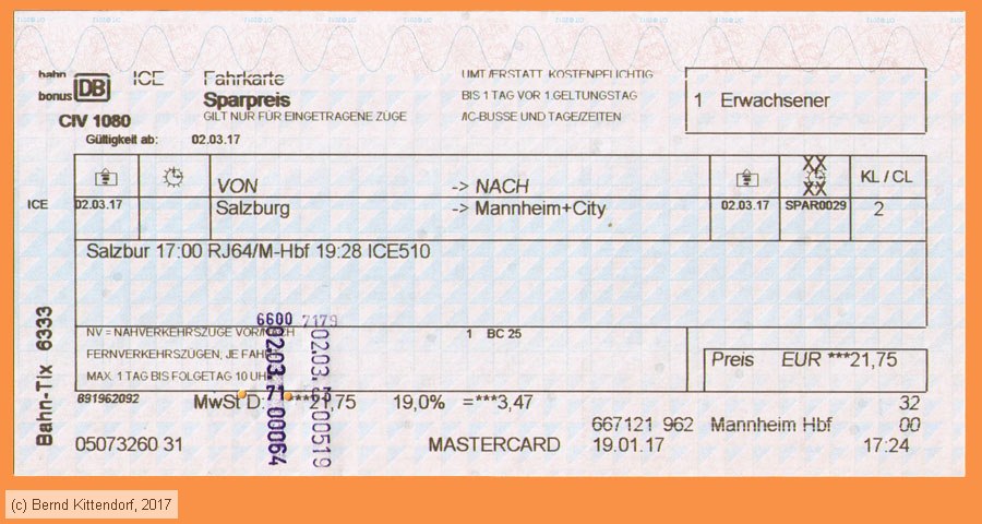 Deutsche Bahn - Fahrkarte Sparpreis
/ Bild: db_fk20170302fksp.jpg