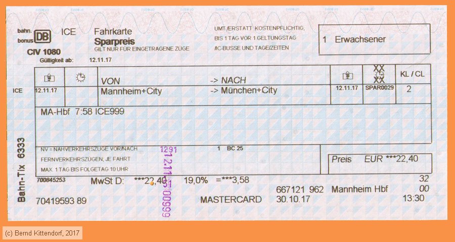 Deutsche Bahn - Fahrkarte Sparpreis
/ Bild: db_fk20171112r1af.jpg