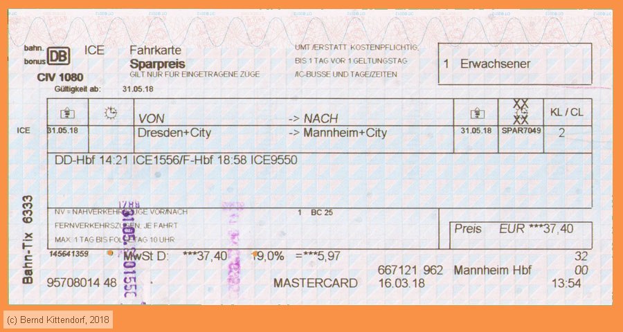 Deutsche Bahn - Fahrkarte Sparpreis
/ Bild: db_fk20180531r1af.jpg