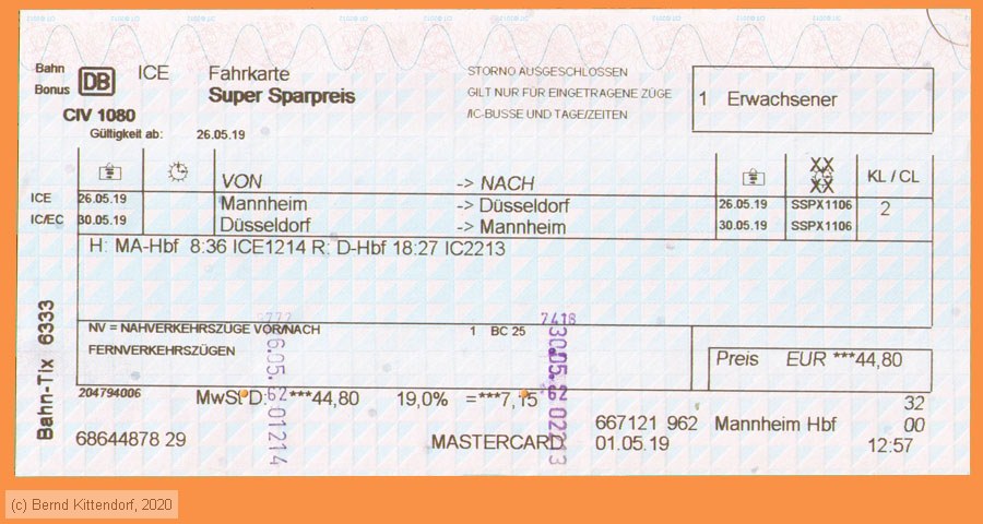 Deutsche Bahn - Fahrkarte Super Sparpreis
/ Bild: db_fk20190526r1af.jpg