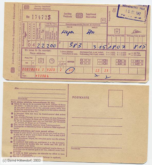 Deutsche Bundesbahn - Fahrkarte / Reservierung
/ Bild: db_fk19820715r.jpg