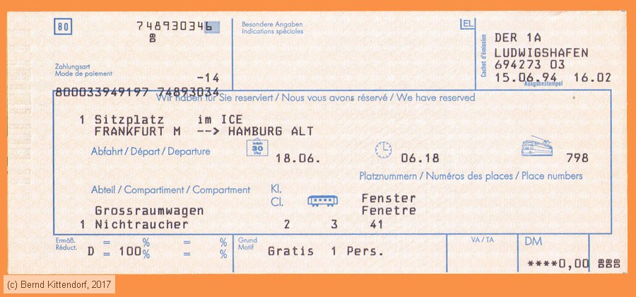 Deutsche Bahn - Reservierung
/ Bild: db_fk19940618res.jpg