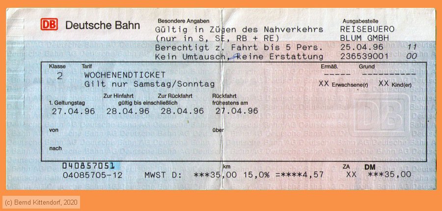 Deutsche Bahn - Fahrkarte
/ Bild: db_fk19960427woe.jpg