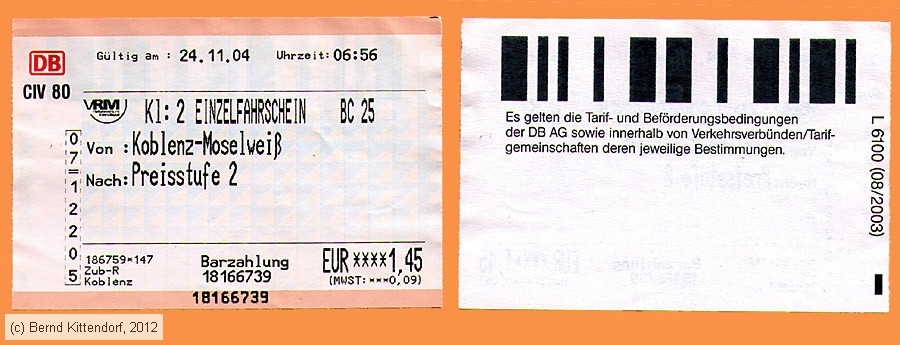 Deutsche Bahn - Fahrkarte 
/ Bild: db_fk20041124vrmefk.jpg