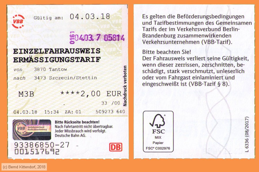 Deutschland Eisenbahn Fahrkarten DB im VBB