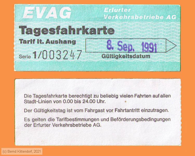 Straßenbahn Erfurt - Fahrkarte
/ Bild: erfurt_fk19910908tkb.jpg Straßenbahn Erfurt - Fahrkarte
/ Bild: erfurt_fk19910908tkb.jpg