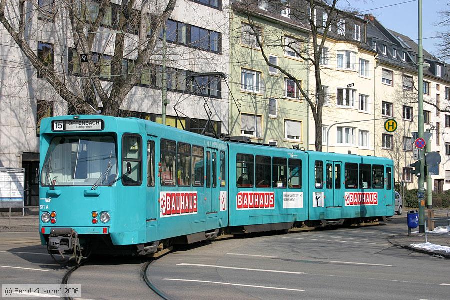 Straßenbahn Frankfurt (Main) - 671
/ Bild: frankfurtmain671_bk0603060086.jpg
