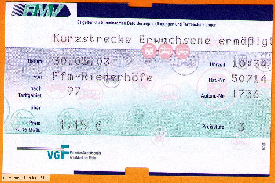 Straßenbahn Frankfurt (Main) - Fahrkarte
/ Bild: frankfurtmain_fk20030530.jpg