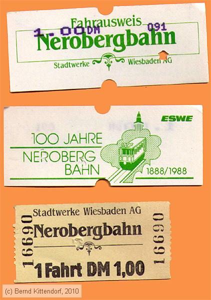 Nerobergbahn Wiesbaden - Fahrkarten
/ Bild: nerobergbahn_fk1988mix.jpg Nerobergbahn Wiesbaden - Fahrkarten
/ Bild: nerobergbahn_fk1988mix.jpg