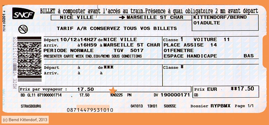 SNCF - Fahrkarte
/ Bild: sncf_fk20131210weeh.jpg SNCF - Fahrkarte
/ Bild: sncf_fk20131210weeh.jpg