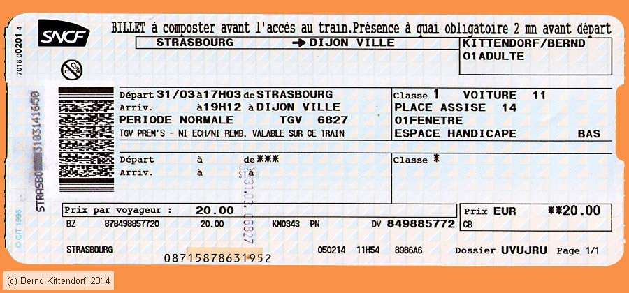 SNCF - Fahrkarte
/ Bild: sncf_fk20140331prembk.jpg SNCF - Fahrkarte
/ Bild: sncf_fk20140331prembk.jpg