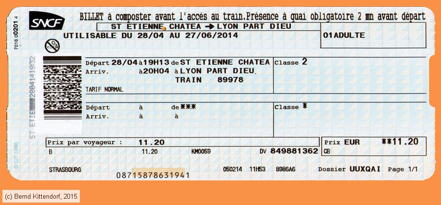 SNCF - Fahrkarte
/ Bild: sncf_fk20140428fkn2.jpg SNCF - Fahrkarte
/ Bild: sncf_fk20140428fkn2.jpg