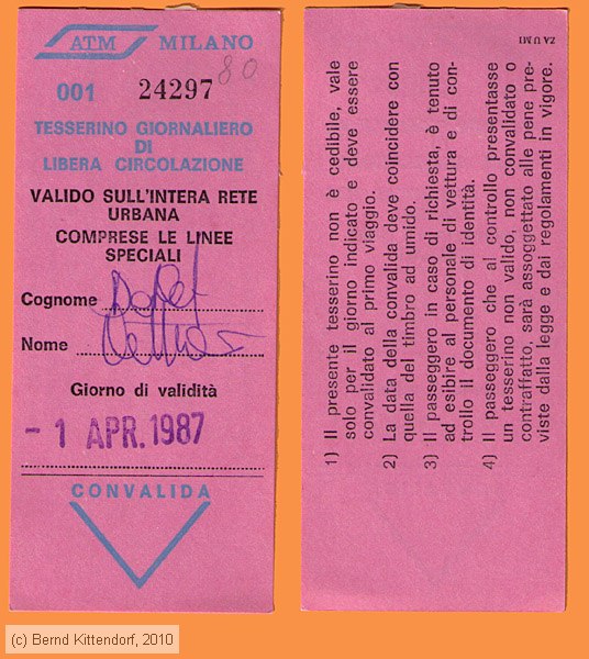 Milano - ATM - Fahrkarte
/ Bild: milano_fk19870401d.jpg Milano - ATM - Fahrkarte
/ Bild: milano_fk19870401d.jpg