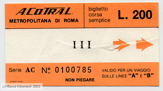 Roma - ACOTRAL - Metropolitana di Roma - Fahrkarte
/ Bild: romazfkacotral0200.jpg